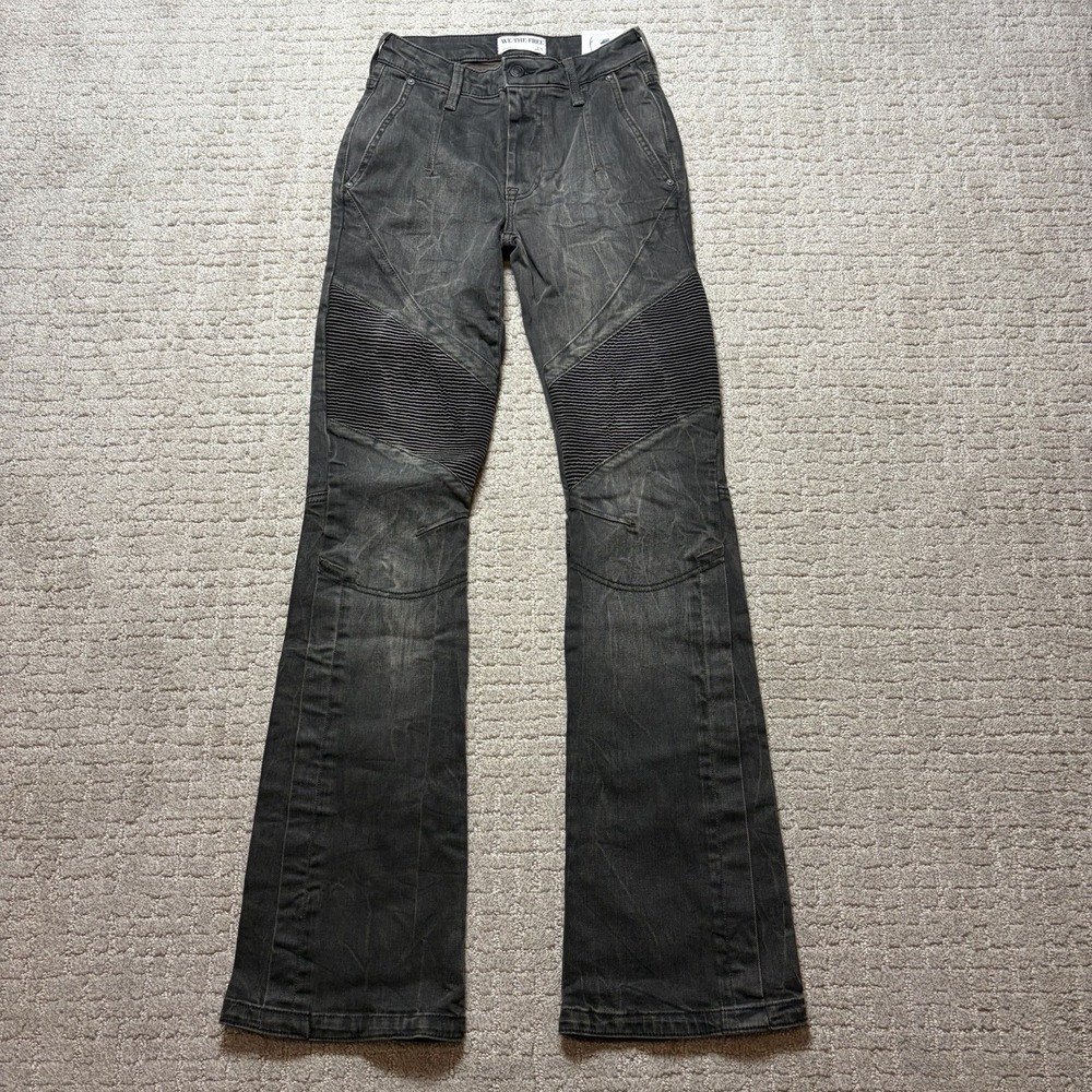 WE THE FREE - WOMEN'S 24 - BLACK VECTOR MOTO MID RISE FLARE  BOOTCUT EDGY JEANS